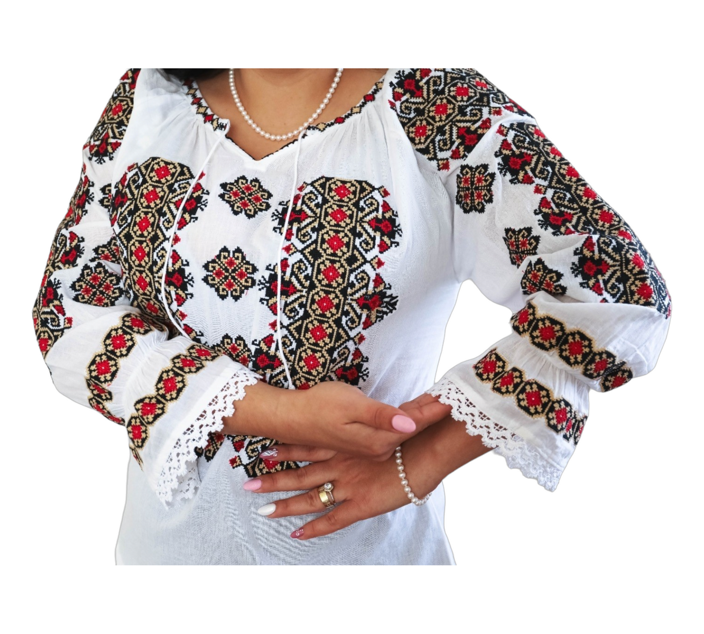 Blouse roumaine rouge en coton