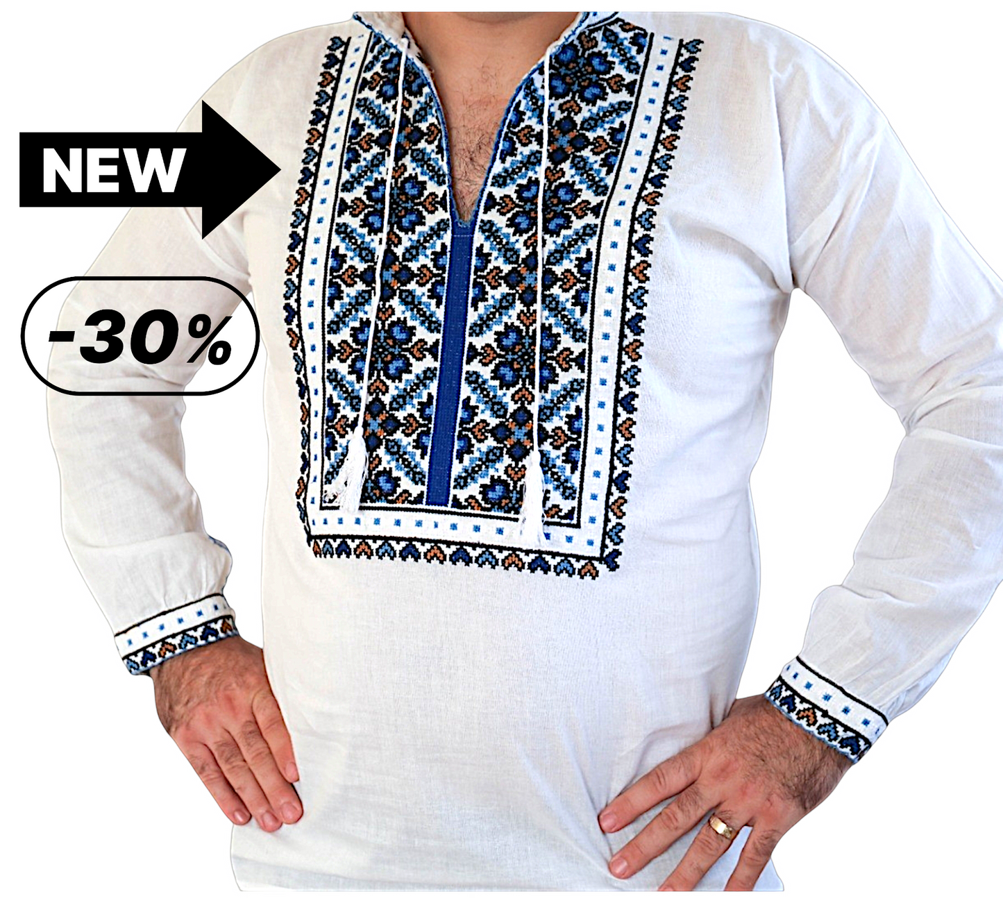 Blouse roumaine homme bleu