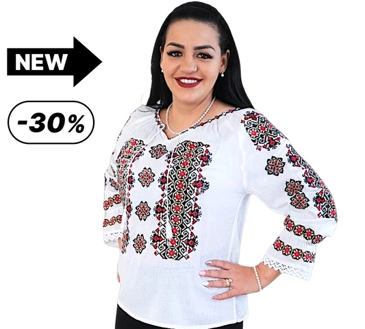 Blouse roumaine rouge en coton